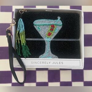 Sincerely Jules Black Beaded Martini Cocktail Clutch